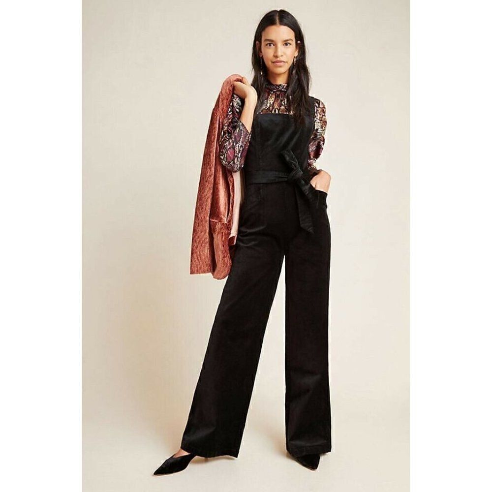 NWT ANTHROPOLOGIE X PAIGE Sz 10 TOPANGA VELVET JUMPSUIT WIDE LEG ONE PIECE BLACK - Picture 7 of 7